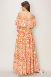 HYFVE Floral Off-Shoulder Tie Front Maxi Dress - Elegant Event Wear